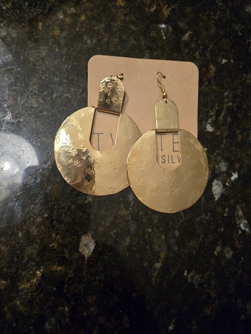 Twisted Silver Egypt Gold Disc Drop Earrings